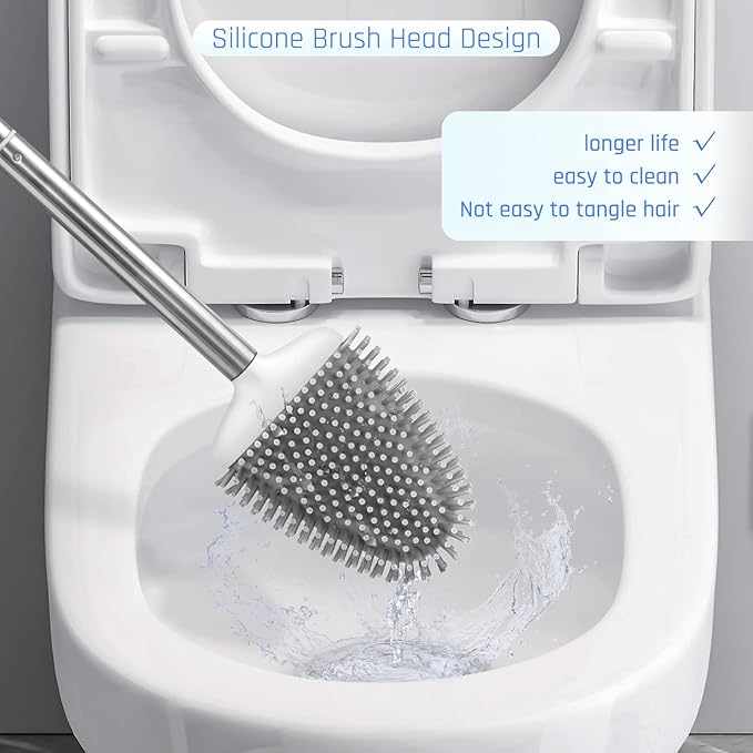 Sellemer Toilet Brush and Holder Set for Bathroom, Flexible Toilet Bowl Brush Head with Silicone Bristles, Compact Size for Storage and Organization, Ventilation Slots Base (1 Pack, Multicolor)