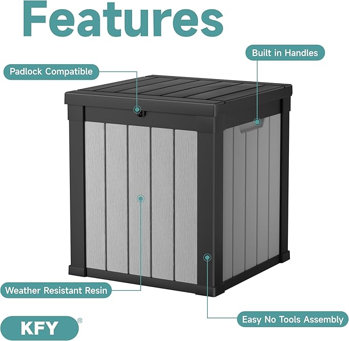 50 Gallon Waterproof Resin Deck Box, UV Resistant Outdoor Storage for Garden, Patio, Porch, Delivery（Black & White，50 Gallon）