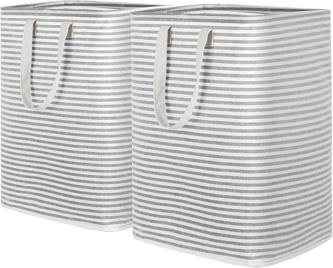 Lifewit 2 Pack Laundry Hamper Large Collapsible Laundry Baskets, Freestanding Waterproof Clothes Hamper with Easy Carry Handles in Laundry Room Bedroom Bathroom College Dorm, Grey, 2 x 90L