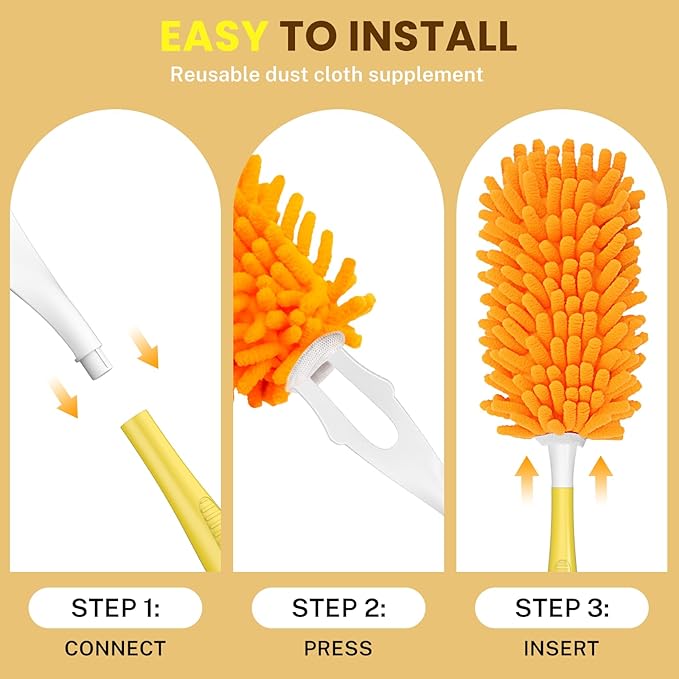 SetSail Dusters for Cleaning Compatible with Swiffer Small Microfiber Duster Refills 4pcs Reusable Duster Refill with 1 Handle Washable Duster Cleaner Kit for Furniture, Car Interior, Blind