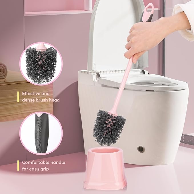 Toilet Brush, 2 Pack Toilet Scrubber Brush and Holder Set Bathroom Accessories, 14 Pcs Bathroom Cleaning Kit, Pink Toilet Bowl Brush and Holder with 5 Brush for Bathroom Bathtub Washbasin