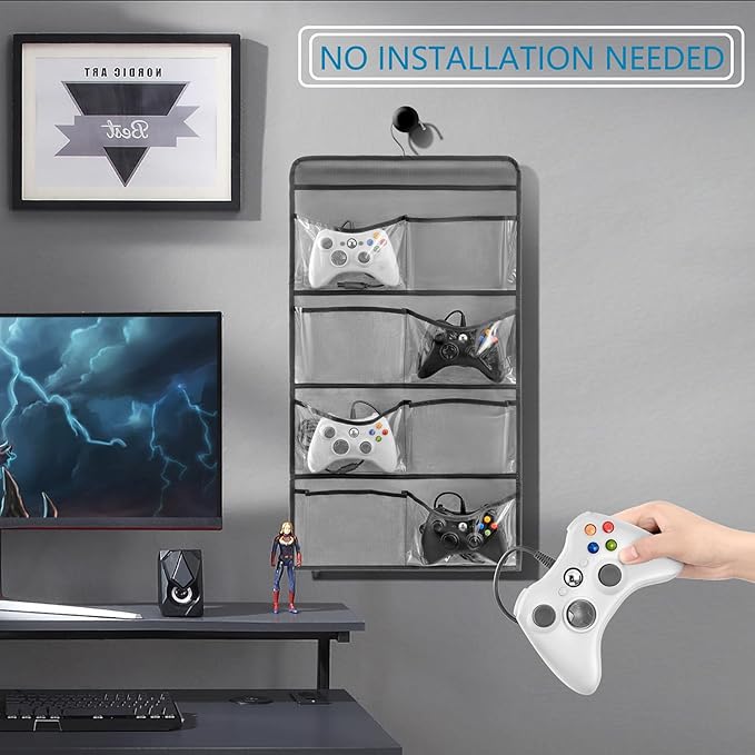 Hanging Controller Holder Classroom Headset Headphone Storage Bag Switch Game Organizer for Gaming Accessories Electronic Supplies X-box PS5 PS4 (8 Pockets)