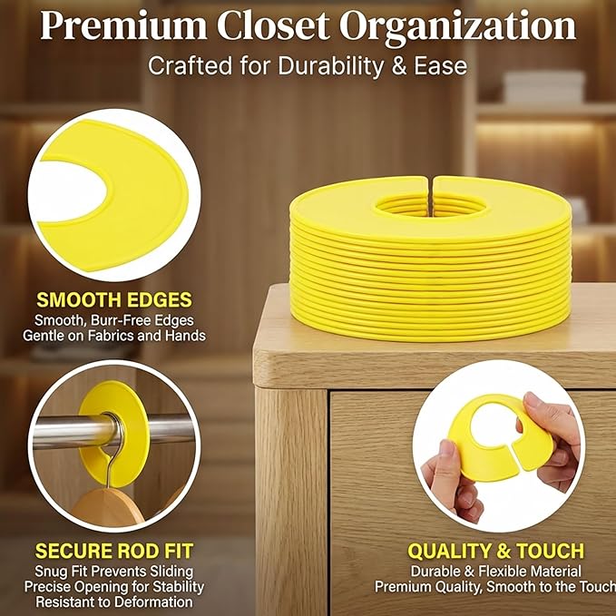 Sukh Closet Dividers 30pcs - Plastic Clothes Organizer Shelf Tags Labels for Clothing Rack Wardrobe Store Warehouse Nursery Must Haves Boutique Supplies Sturdy Durable Flexible No Burrs (Yellow)