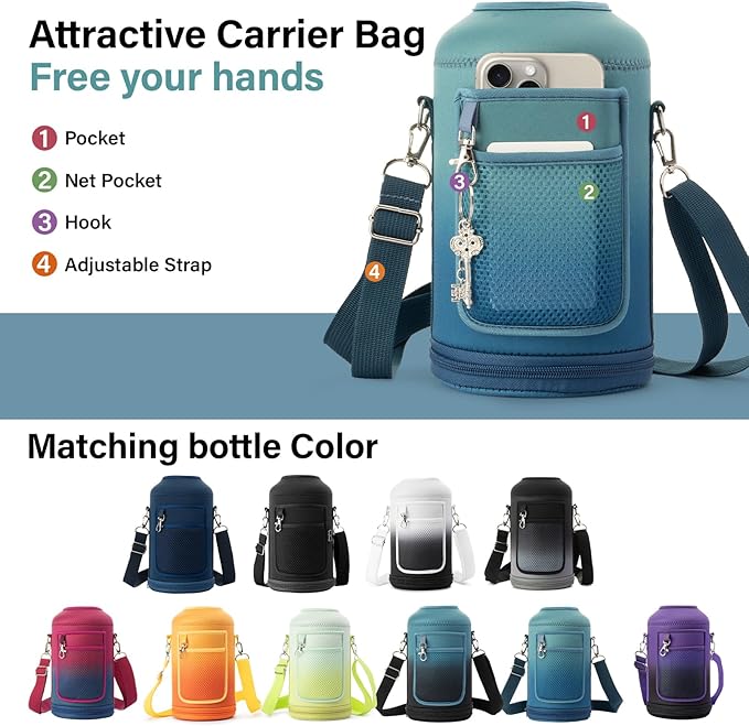 1 Gallon Insulated Water Bottle | Upgraded Thickened Stainless Steel Metal Portable Sports Large Water Jug for Gym and Hiking with Carrier Bag, Handle Strap | BPA-Free 128 oz
