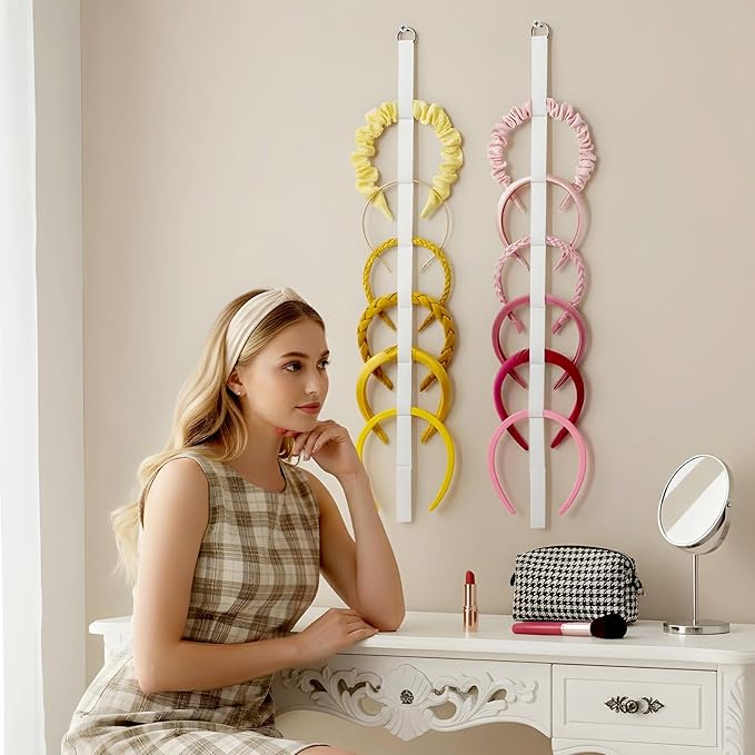 3 PCS Headband Holder Organizer Hanging Hairband Storage Vertical Headband Holder Wall Display Decor White Hair Hoop Display Hair Accessories Organizer for Girl Women Bedroom College Dorm Decor