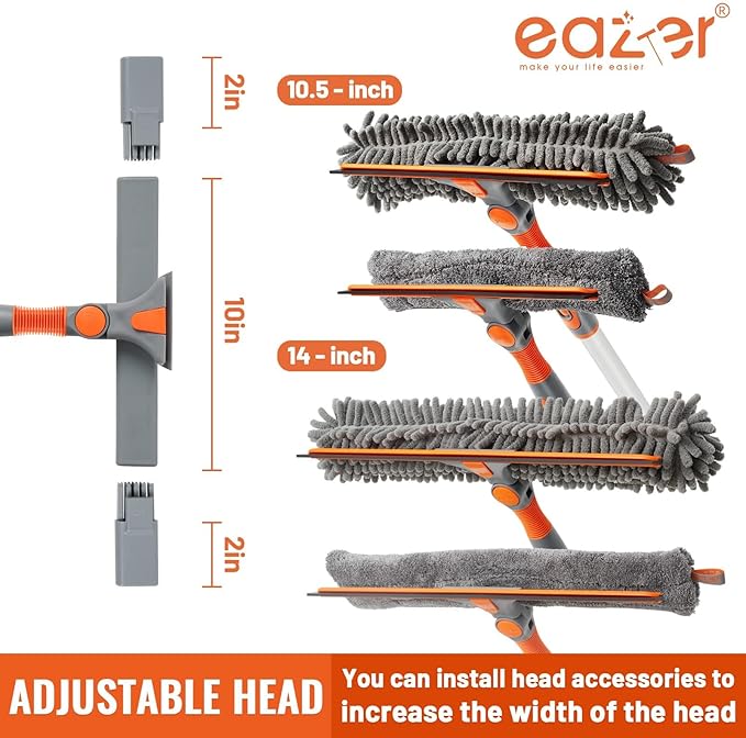 Eazer 64'' Squeegee Window Cleaner 2 in 1 Rotatable Window Cleaning Tool Kit with Telescopic Pole, Window Washing Equipment with Bendable Head for Indoor/Outdoor Window and Car Glass