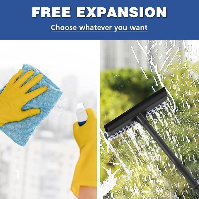 2-in-1 Car Window Cleaner, Multi-Use Car Windshield Cleaning Tool, with 15.9" Handle, 8" Soft Rubber Blade & Highly Absorbent Sponge, Home, Car, Glass, Shower, Outdoor Window Cleaning