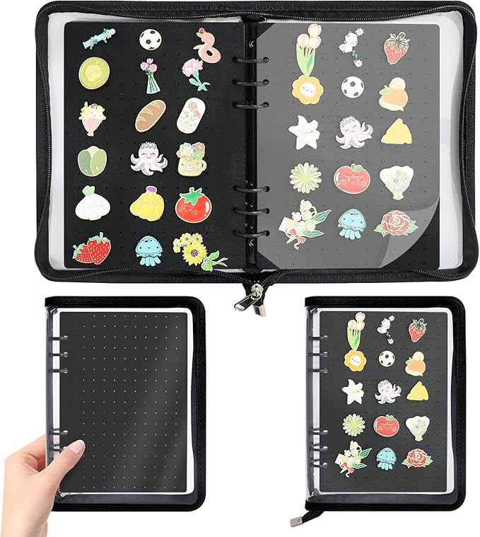 Enamel Pin Display Book Pin Collection Binder Holder Trading Book with 8-Page Display Boards A5 Brooch Pin Storage Organizer Binder Album for Travel Collectors (Black)
