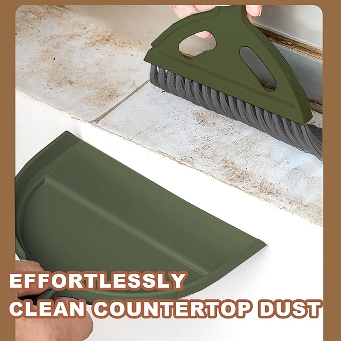Mini Broom and Dustpan Set Small Broom with Dustpan Combo Set Portable Cleaning Tools for Home Office RV Learning Camping (Olive Green)