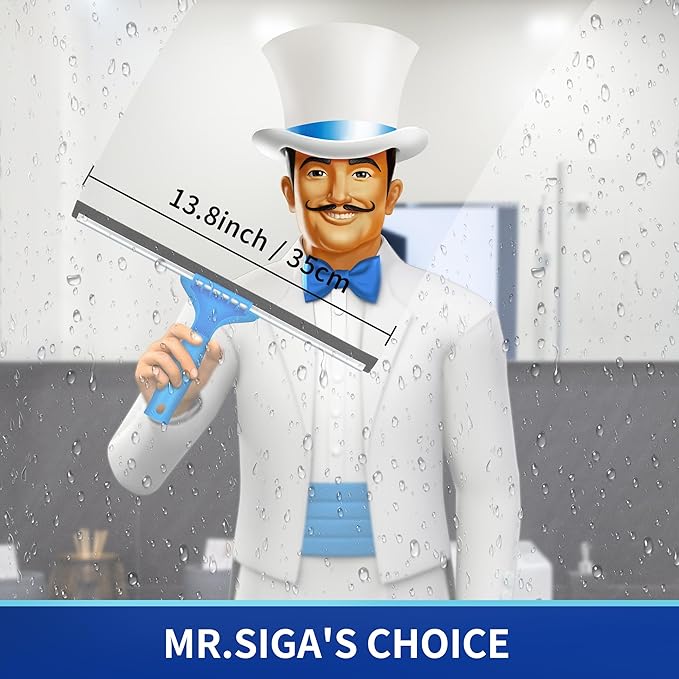 MR.SIGA Professional Window Cleaning Combo - Squeegee & Microfiber Window Scrubber, 14"