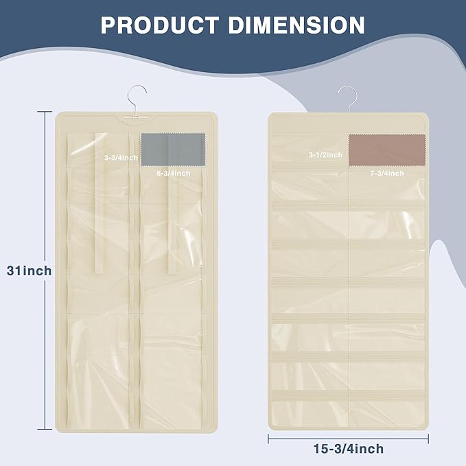 Hanging Sunglasses Organizer and Storage, Dual-Sided Sunglasses Case and Jewelry Holder, Wall-Mounted, 32 Clear Slots, Dust-Proof, Roof Design for Travel, Beige