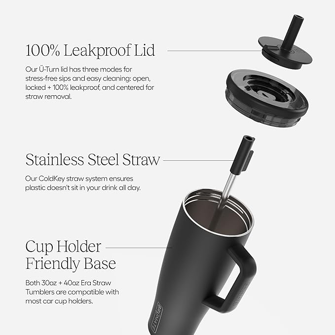 BrüMate Era 40 oz Tumbler with Handle and Straw | 100% Leakproof Insulated Water Bottle Tumbler with Lid and Flexible SoftSip Straw | Made of Stainless Steel | Cup Holder Friendly | 40oz (Guava)