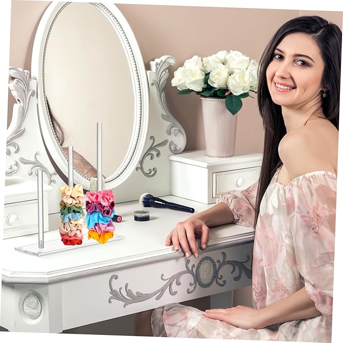 2Pcs Clear Hair Accessories Organizer Stand Scrunchie Holder for Hair Ties and Bracelets Efficient Storage for Vanity and Bathroom Counter Easy to Clean Design