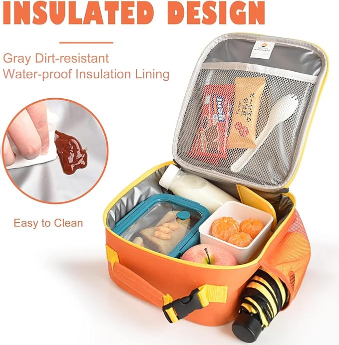 Lunch Box Kids,Premium Insulated Lunch Bag for Girls Boys,Soft Bag Mini Cooler Back to School Thermal Reusable Lunch Bag for Work School Picnic (Orange)