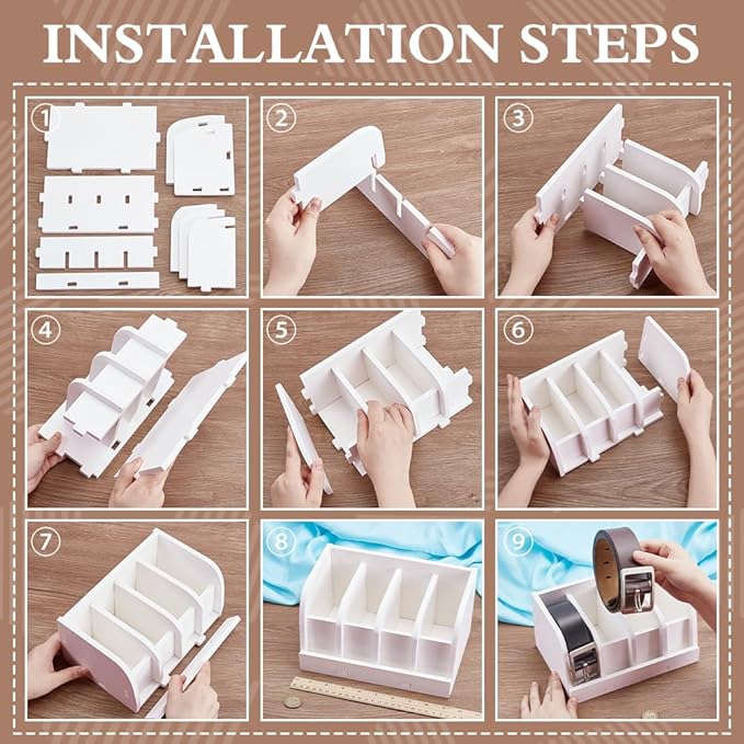 PH PandaHall 2 Pack Acrylic Belt Organizer, Belt Storage Holder with 4 Compartments White Belt Organizer Rack for Bedroom Closet and Drawer, Men and Women, Space-Saving Design