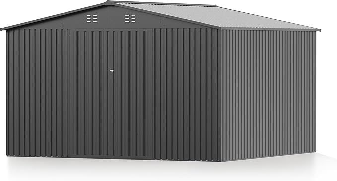 10 x 10 FT Outdoor Storage Shed, Metal Waterproof Storage Shed Steel Utility Garden Tool Shed with Door & Lock Outdoor Storage for Garden Patio Lawn Poolside Black
