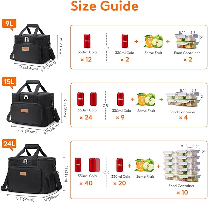 Lifewit Large Lunch Bag Insulated Lunch Box Soft Cooler Cooling Tote for Adult Men Women, Black 24-Can (15L)
