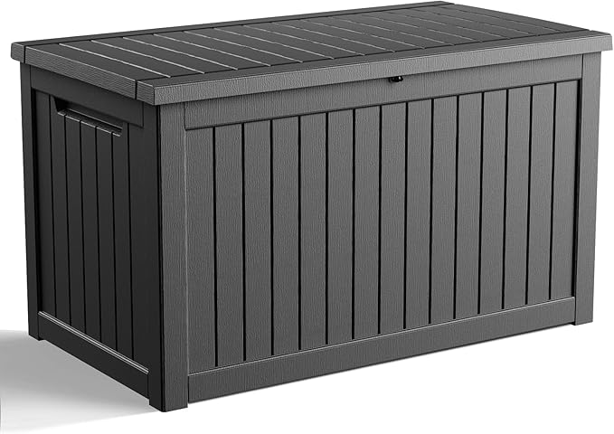 280 Gallon Resin Deck Box, Lockable Weatherproof Outdoor Storage Box for Furniture, Garden Tools and Tools Storage, Waterproof Outside Storage Boxes - Black