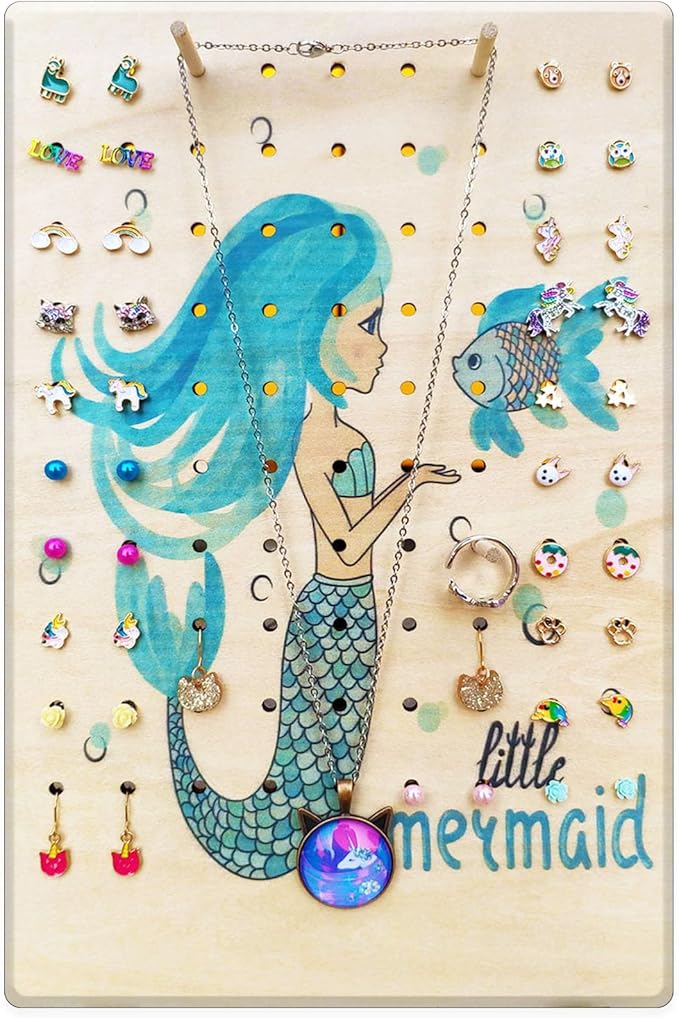 Hanging Jewelry Holder Organizer, Jewelry Hanger Wall Mount,Hanging Jewelry Organizer for Stud Earrings,Necklaces,Rings (Little Mermaid)