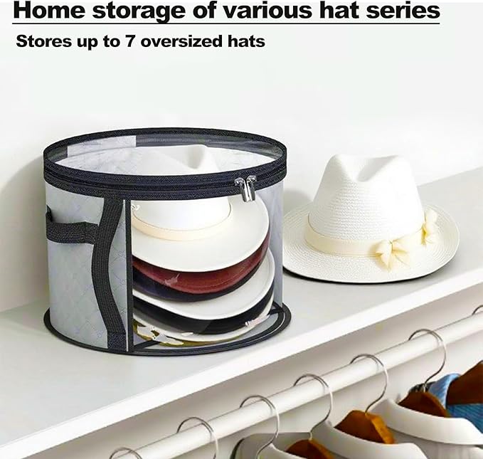 Oversized Clear Hat Organizer Bag for Travel and Storage, Ultra-large Capacity Caps Cowboy Hat Organizer for Closet With Handles, Hat Box Storage for Women & Men (Grey)