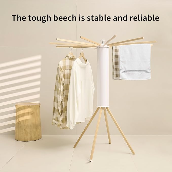 JOOM Four Legs Clothes Drying Rack, Garment Rack Portable and Foldable Space Saving Laundry Drying Rack - Drying Rack Floor Folding Balcony Bedroom Solid Invisible Household