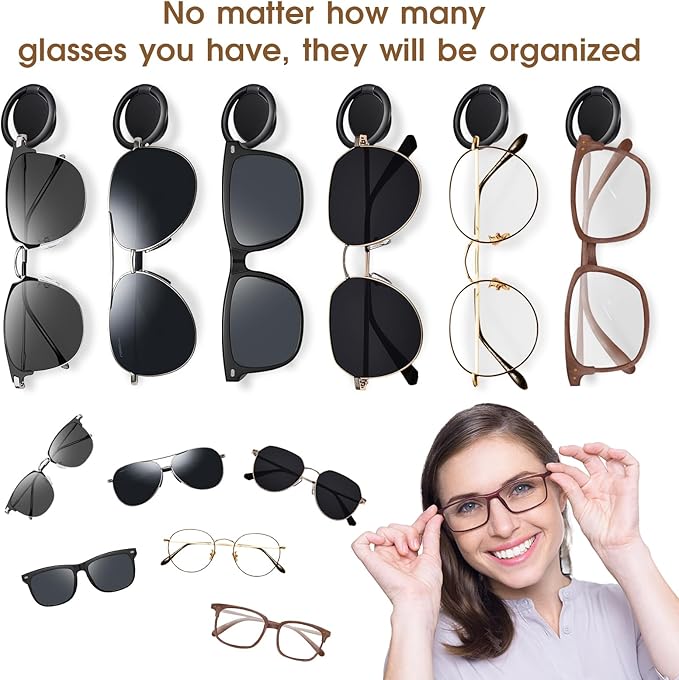 6 Pack Sunglasses Organizer Wall Mounted Sunglasses Holder Black Hanging Eyeglass Holder Multiple Glasses Rack