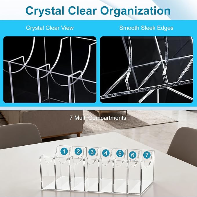 Acrylic Belt Organizer for Closet, 7-Compartment Belt Storage Holder Rack, Clear Belt Box for Men’s & Women’s Belts, Tie & Scarf Organizer, Stackable or Wall-Mount Accessory Storage