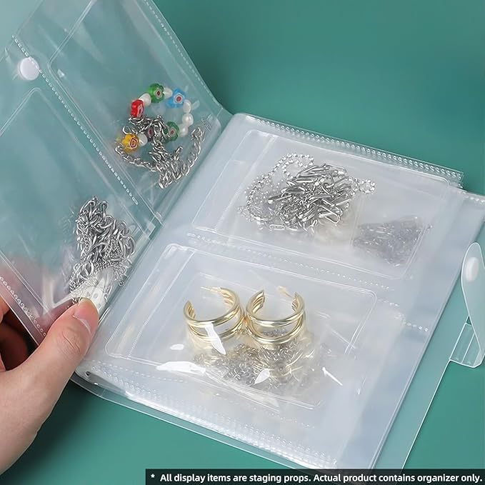 Portable Jewelry Storage Organizer, Clear Double-Sided Protective Folder with Snap Closure, Multi-Compartment Display Book for Necklaces, Earrings, Rings (5 inches - 80)