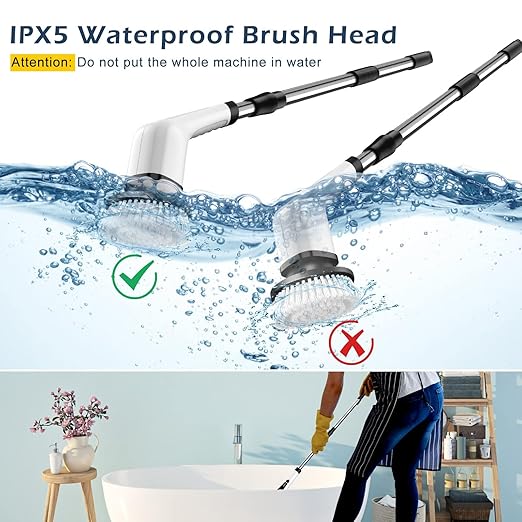 Electric Spin Scrubber, Cordless Cleaning Brush Scrubber for Home, 8 Replaceable Brush Heads-90Mins Work Time, 3 Adjustable Size, 2 Speeds for Bathroom Shower Bathtub Glass Car