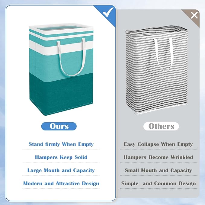 BlissTotes 3-Pack Laundry Basket, Freestanding＆Waterproof Laundry Hamper, Collapsible Tall Clothes Hamper with Easy Carry Handles for Clothes, Towels in the Family and Dorm,Gradient Green,88L