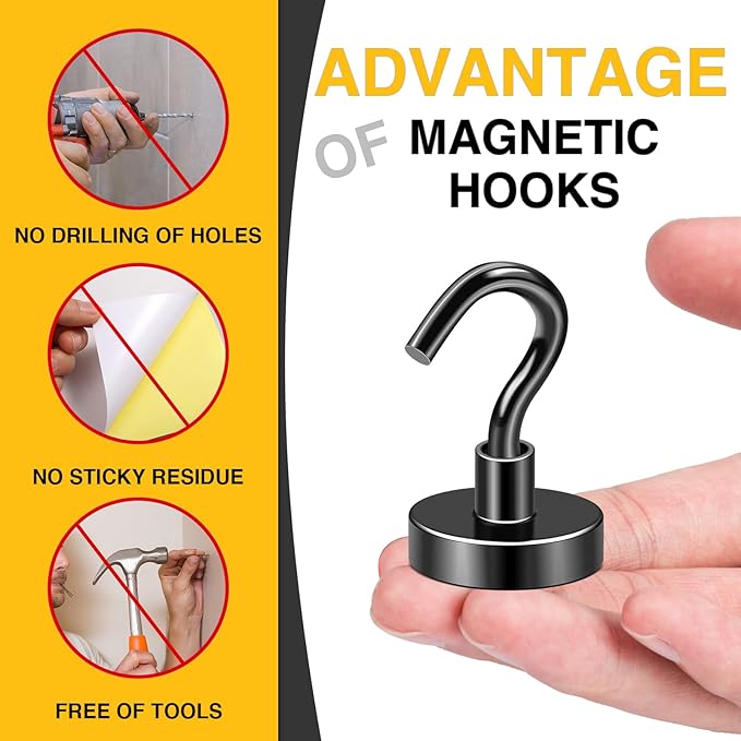 DIYMAG Magnetic Garage Hooks 10 Pack 85lbs 2026 Cruise Cabin Ship Essentials Hook Heavy Duty Strong Magnets Fridge for Classroom Wall Mount Kitchen Grills Black
