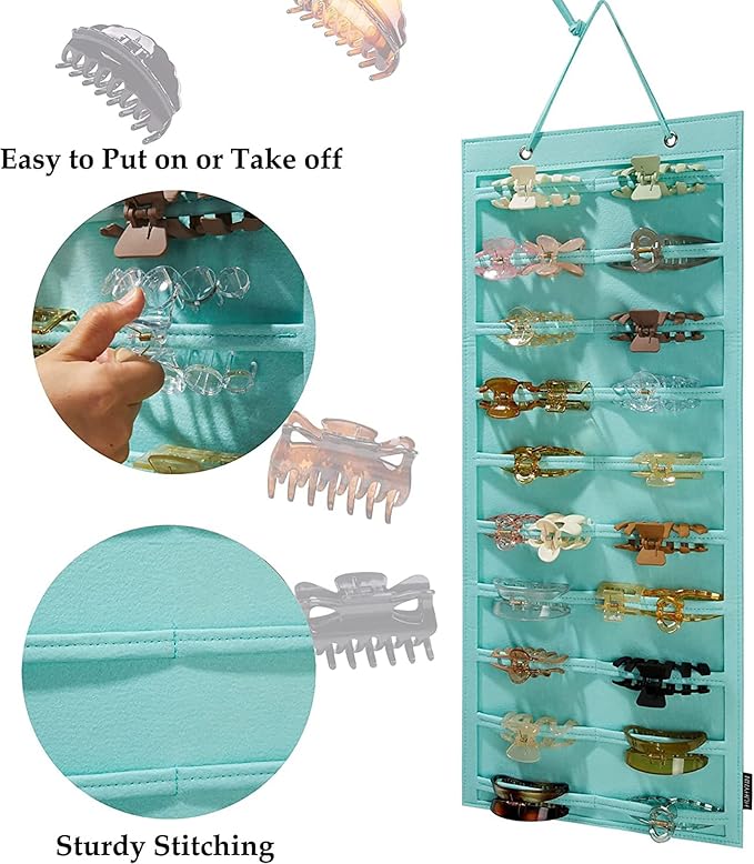 ACQTULOU Hair Claw Clips Organizer, 10 Layers Large Hair Clip Storage for Women Girls, Hanging Hair Accessories Holder Organizer for Wall Door Closet(Hair Accessories Not Included) (green)