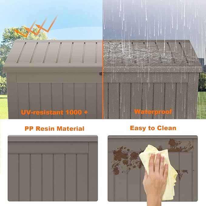 280 Gallon Outdoor Deck Box,Waterproof Resin Outdoor Storage Boxes, Outside Storage Lockable Container for Garden Tools,Indooor Cushions,Accessories (Grey)