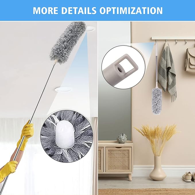 Microfiber Feather Duster 5-in-1 Kit, Dusters for Cleaning, Duster with Extension Pole 100 Inches, Cobweb Duster, Microfiber Dusters for High Ceilings and Fans, Blinds, Cars and Furniture
