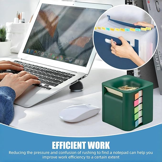 5 in 1 Sticky Note Dispenser for Desk with Pop Up Sticky Note, Sticky Rolls, Sticky Tabs, Magnetic Paper Clip Holder, Multifunctional Cube Sticky Note Holder Desk Organizer(Green)
