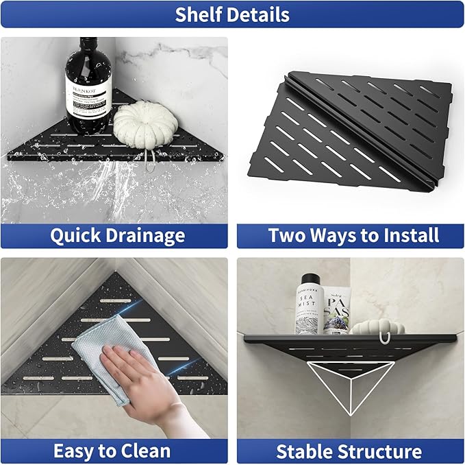 Corner Shower Shelf 10" Matte Black 304 Stainless Steel Slot Design Recessed Corner Shelf Bathroom Grout in Shelf for Tiled Wall
