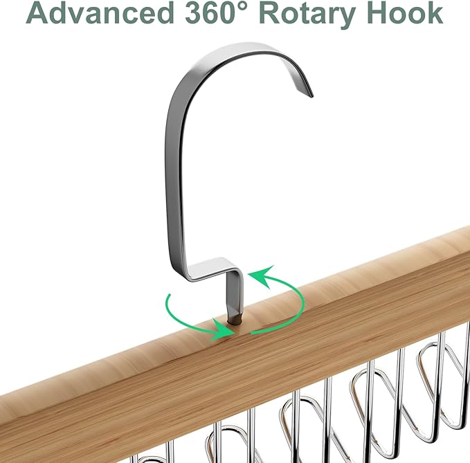 4 Pack Tie Hanger for Closet, Wooden Tie Rack Hangers for Men with 8 Hooks, Space Saving Tie Holder Organizer,Closet Storage for Ties,Belts,Bras,Scarves,Tank Tops