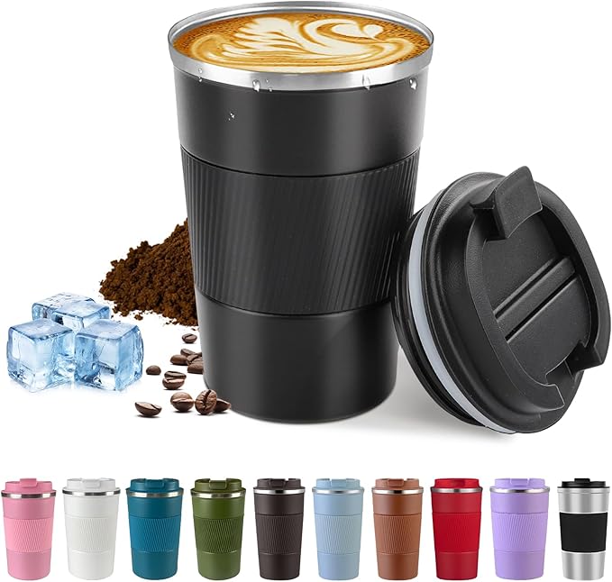 Vacuum-Insulated Stainless Steel Travel Coffee Mug, Leak-Proof Reusable Coffee Cup with Lid - Keep Hot & Cold Drinks for Hours, Durable Insulated Tumbler for Men & Women(3rd-Black, 17OZ)