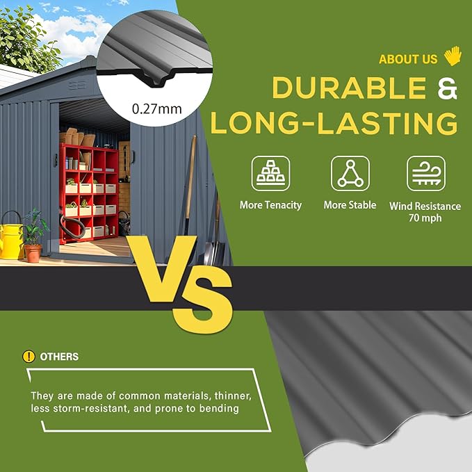AECOJOY 12' x 14' Shed, Outdoor Storage Shed with Sliding Door, 14x12 Sheds & Outdoor Storage Clearance Backyard Shed Storage Cabinet, Large Metal Storage Tool Shed