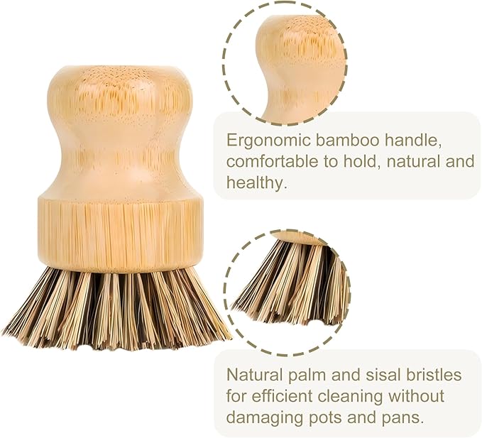 Bamboo Cast Iron Brush, Bamboo Pot Scraper, Kitchen Cleaning Tools for Cast Iron Skillets, Cookware, Dishes, Pans and Pots