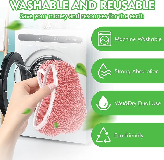 Reusable Microfiber Mop Pads - 4 Pack Washable Wet Pads Refill for Mopping Floors, Pink (Mop is not Included)