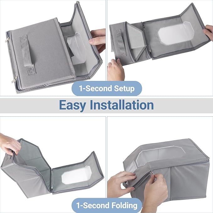 2 Pcs Stackable Baseball Cap Organizer, Washable Odorless Oxford Cloth with Smooth Durable Metal Zipper, Clear Window Holds 24 Caps, Hat Box for Closet/Home (Grey, Small 12.1 x 8.7 x 6.7 inches)