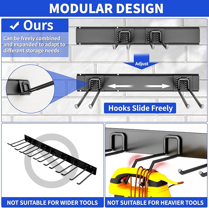 Shed Tool Organizer Wall Mount, 64inch Heavy Duty Garden Tool organizer Storage System, Easy Install With 10 Adjustable Hooks, For Garage, Basement, Shed, Workshop(Black)