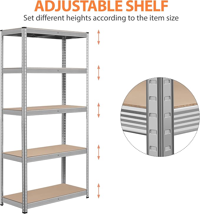 Topeakmart 5-Tier Utility Shelves, Metal Storage Shelves Garage Shelving Unit Adjustable Garage Storage Shelves Storage Racks Heavy Duty Shed Shelving- Light Gray, 35.5 x 16 x 71 Inch