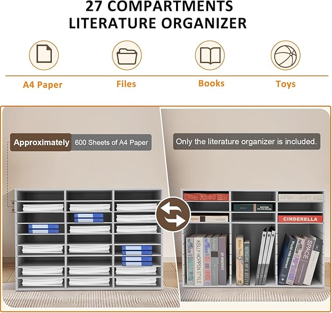 LOYALHEARTDY Literature Organizer, 27 Compartments Paper Storage Cabinet Mail Organizer, 31.5 X 12 X 21.69 Inch Desktop File Sorter Mail Center Mailbox School Classroom Keepers for Home&Office, White