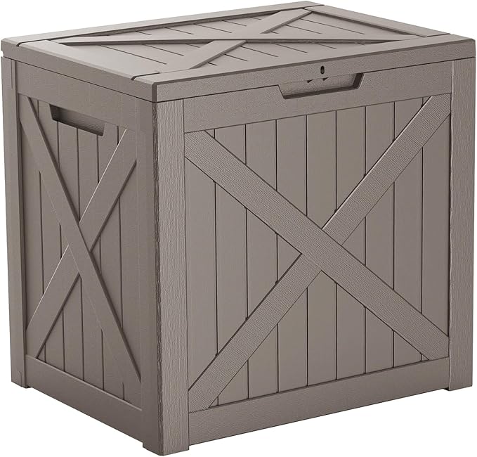 32 Gallon Waterproof Resin Deck Box, UV Resistant Outdoor Storage for Garden, Patio, Porch, Delivery（Gray，32 Gallon）