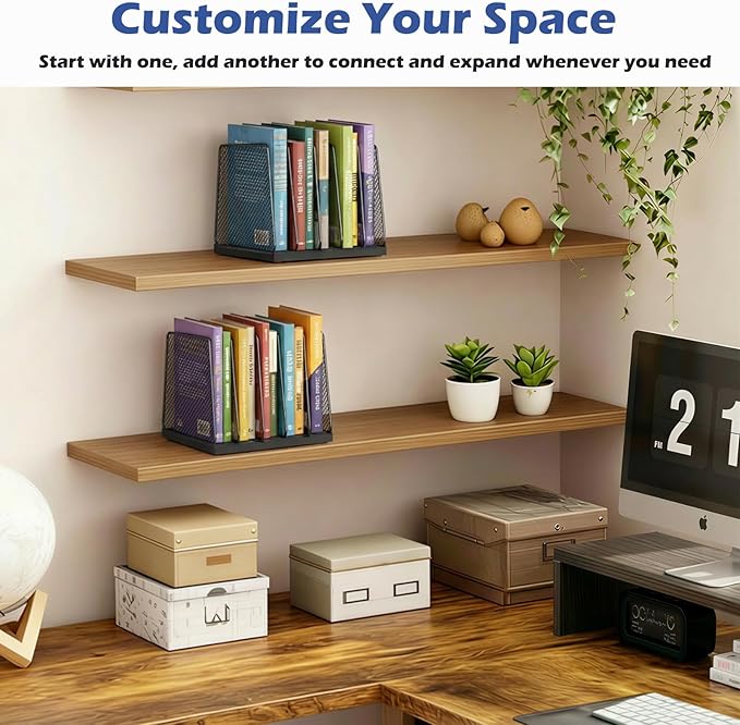 AUPSEN 5-Section Wooden Desktop File Organizer, File Sorter Storage Rack, Vertical File Holder for Office Supplies, Black