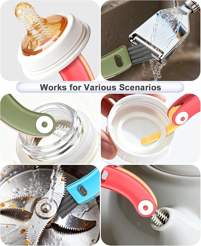3 in 1 Cup Lid Cleaning Brush 3 PCS - Multifunctional Cleaning Brush Set for Tight Spaces, Bottle Gaps & Travel Mugs | Portable Durable Cup Lid Cleaner Tools (Multicolor)