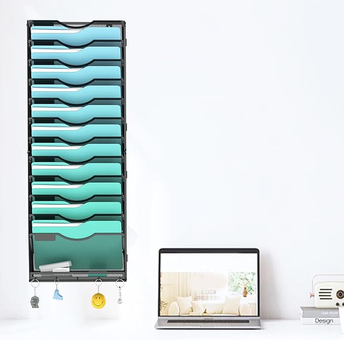 13-Tier Wall File Organizer Hanging Wall File Holder Wall Mount Paper Folder Organize