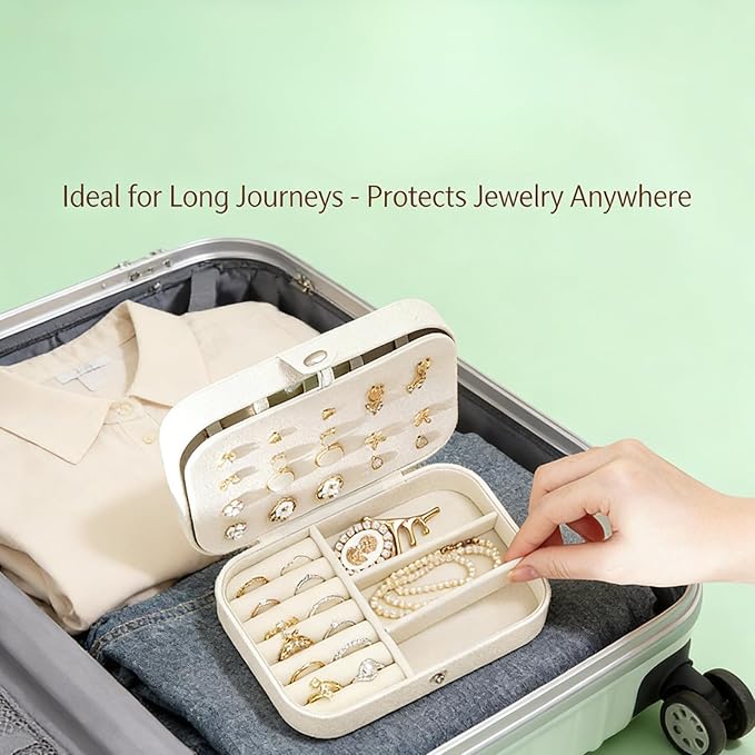 White Large-Capacity Mini Jewelry Box - Hard-Shell Small Jewelry Organizer with Spacious Compartment, Desktop Tiny Jewelry Storage for Earrings Bracelets